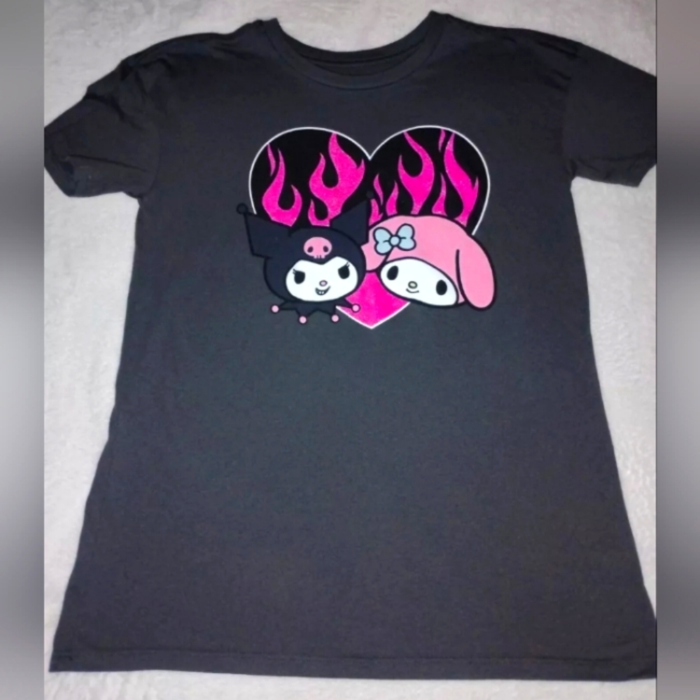Kuromi My Melody By Sanrio Black Graphic Print Short Sleeve T-Shirt Women Sz Med